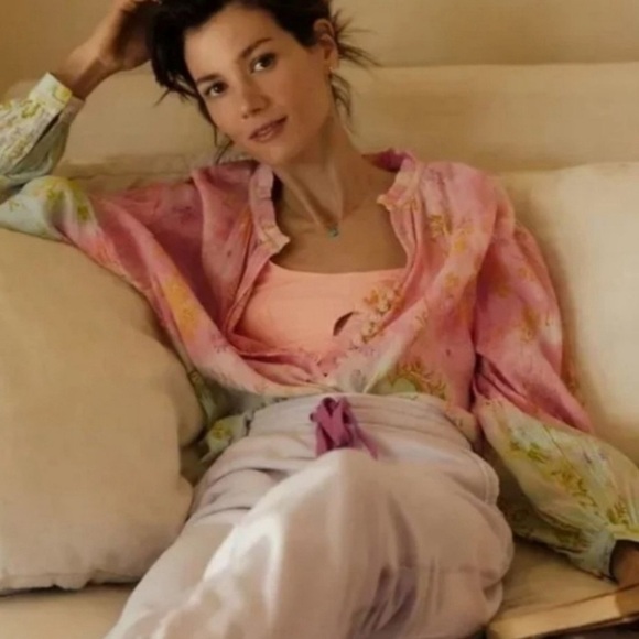 Anthroplogie X Pilcro Tavi Pink Pastel Floral Lightweight Blouse Small - Picture 3 of 16